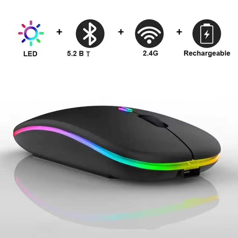 Wireless Bluetooth USB Rechargeable Dual Mode Mouse 2.4Ghz Bt LED Mute Mouse