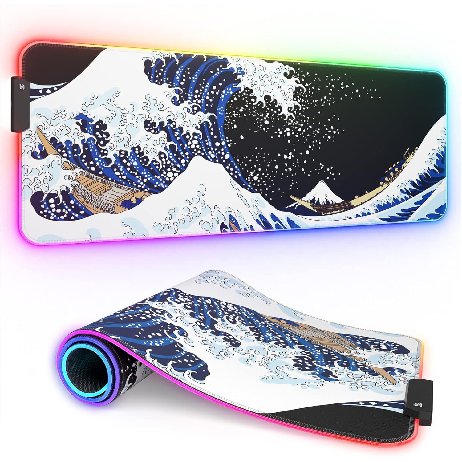 Large Kanagawa Wave RGB Game Keyboard Mouse Pad